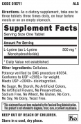 L-Lysine 500 mg. / 100 Tabs.