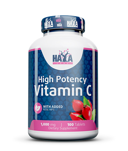 HAYA LABS High Potency Vitamin C 1,000mg with Rose Hips 100 tabs.