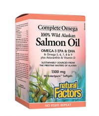 NATURAL FACTORS 100% Wild Alaskan Salmon Oil 1300mg. / 90 Soft.