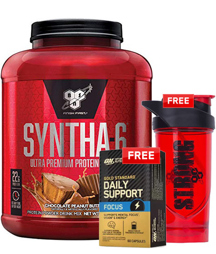 PROMO STACK Syntha-6 + FREE Daily Support Focus + FREE Hero Pro Strong Premium Shaker
