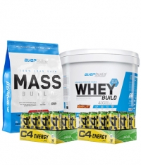 PROMO STACK Whey Protein Build 2.0 + Mass Build Gainer + 24 C4 Explosive Energy Drink