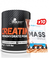 PROMO STACK Creatine Monohydrate Powder + 10 FREE Mass Build Gainer Sachets