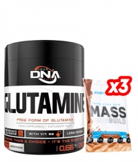 PROMO STACK D.N.A. SUPPS Glutamine + 3 FREE Mass Build Gainer Sachets