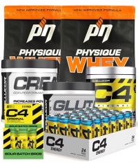 STORES ONLY C4 Original + Cor Performance Creatine + 2 Physique Whey Proteins + 12 C4 Pre-Workout Shots + 24 C4 Explosive Energy Drinks