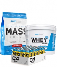 PROMO STACK Whey Protein Build 2.0 + Mass Build Gainer + 24 C4 Explosive Energy Drink / 330 ml